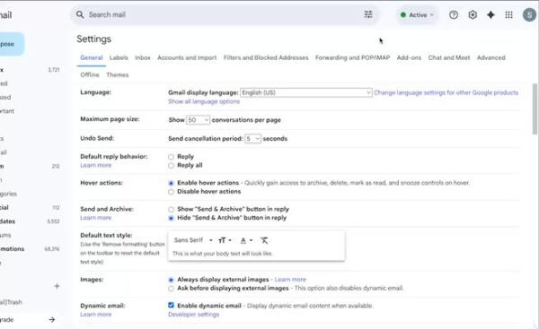 Access Gmail settings.