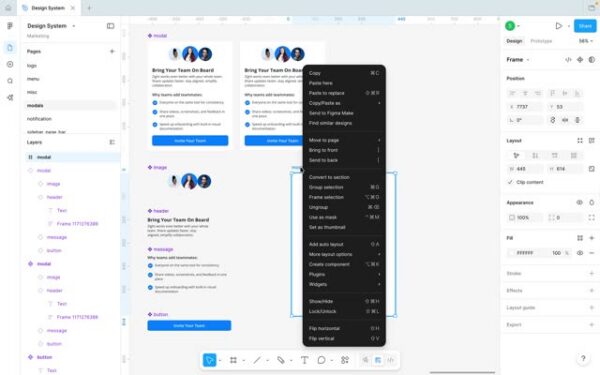 Turning a frame into a component in Figma.