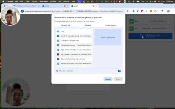 Select the screen to record